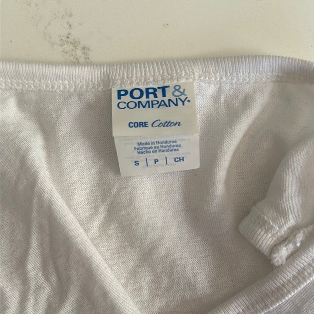 Port & Company White Sleeveless Top with Purple 817 Print. TCU. Size small. - Picture 4 of 4